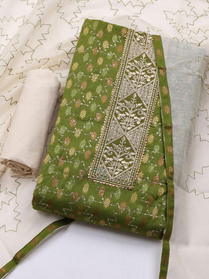 Neck Embroidered Cotton Blend Unstitched Suit With Dupatta