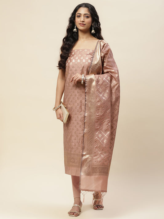 Floral Woven Chanderi Unstitched Suit With Dupatta