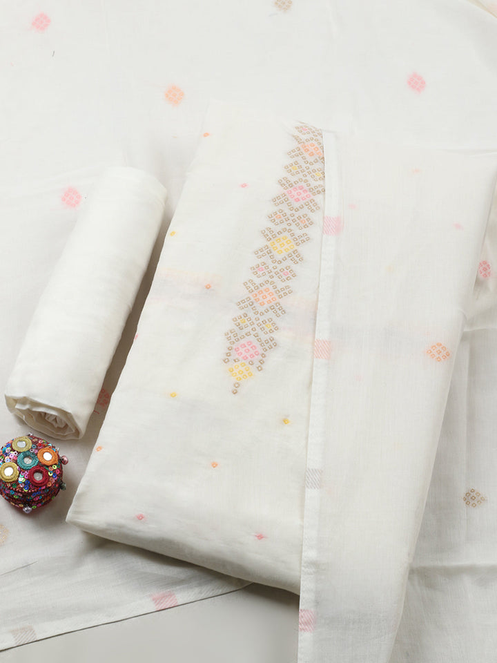 Woven Design Cotton Blend Unstitched Suit With Pant &amp; Dupatta