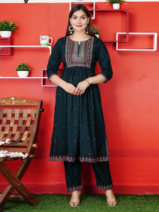 Yoke Embroidered Cotton Kurta Set