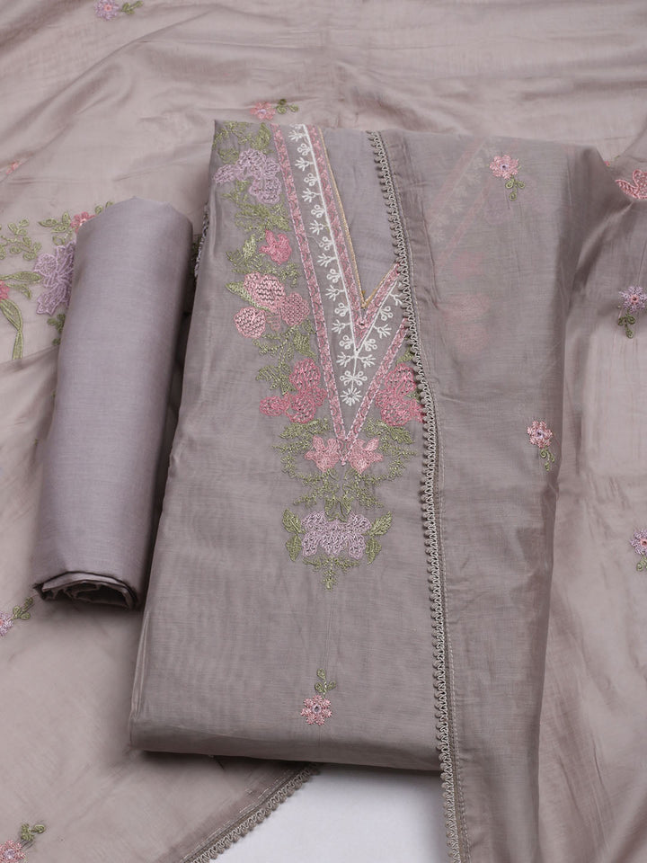 Embroidered Chanderi Unstitched Suit With Dupatta