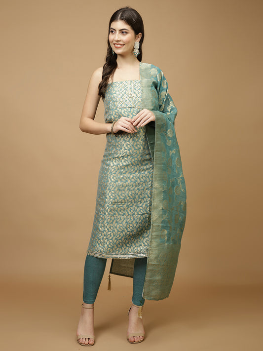 Woven Chanderi Unstitched Suit Piece With Dupatta