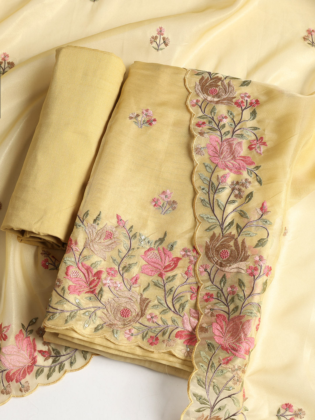 Embroidered Organza Unstitched Suit With Dupatta