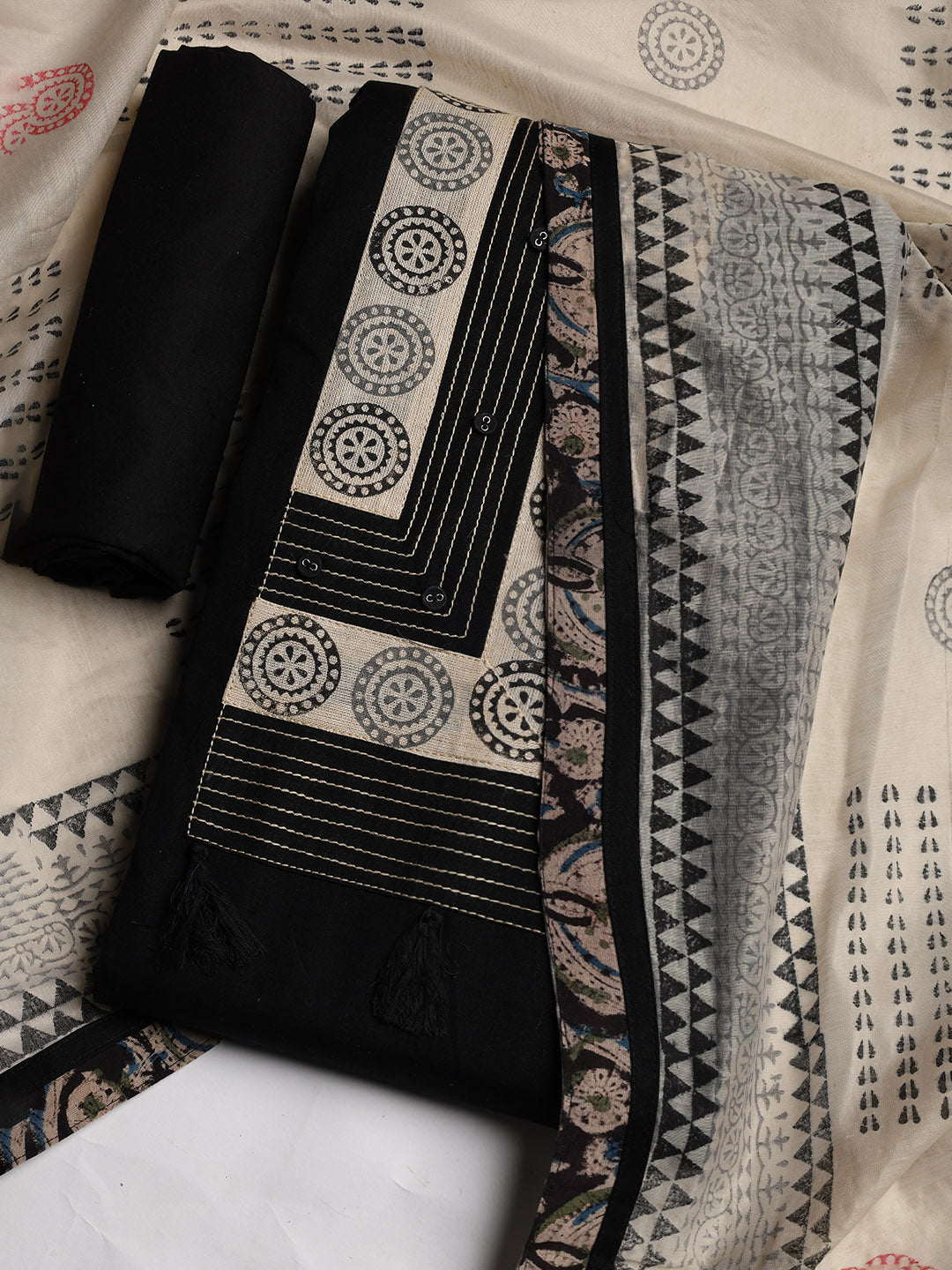 Neck Embroidered Cotton Blend Unstitched Suit With Dupatta