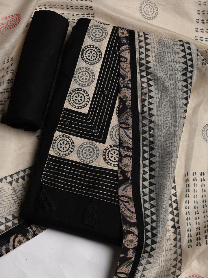 Neck Embroidered Cotton Blend Unstitched Suit With Dupatta