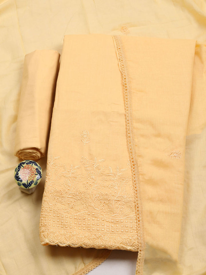 Embroidered Chanderi Unstitched Suit With Pant &amp; Dupatta
