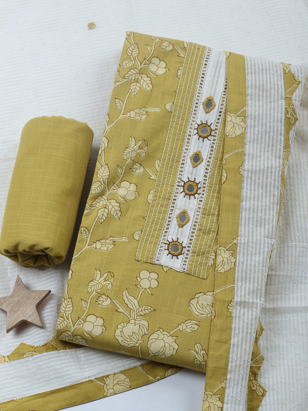 Embroidered Cotton Blend Unstitched Suit With Pant &amp; Dupatta