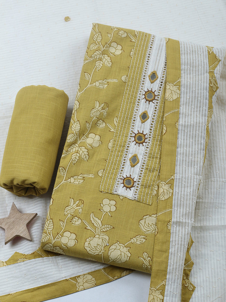 Embroidered Cotton Blend Unstitched Suit With Pant &amp; Dupatta
