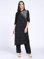 Resham Embroidery Cotton Blend Kurta With Pants