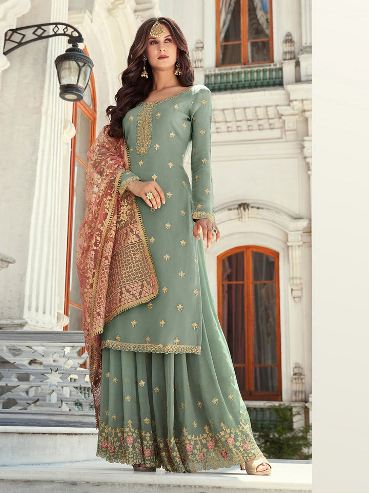 Embroidered &amp; Sequin work Semi Stitched Suit
