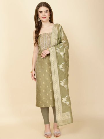 Neck Embroidered Crepe Unstitched Suit Piece With Dupatta