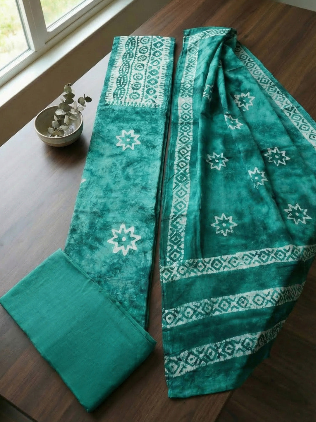 Embroidered Cotton Blend Unstitched Suit With Pant &amp; Dupatta