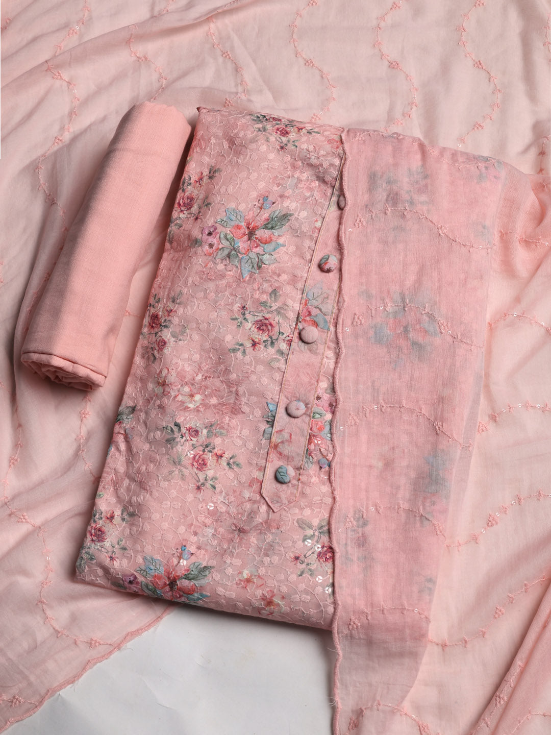 Embroidered Cotton Blend Unstitched Suit With Dupatta