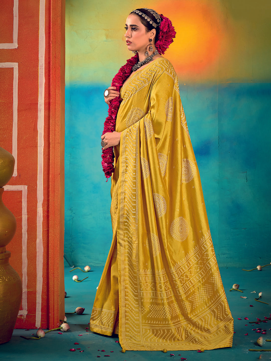 Abstract Print Art Silk Saree