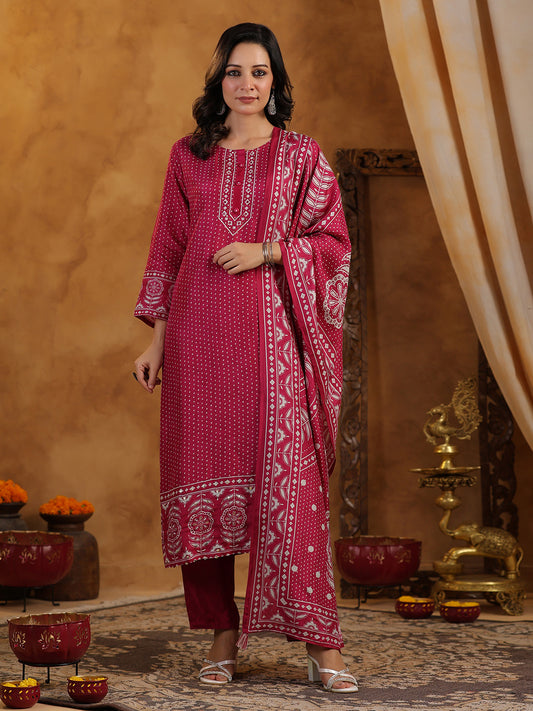 Printed Muslin Kurta With Pants & Dupatta