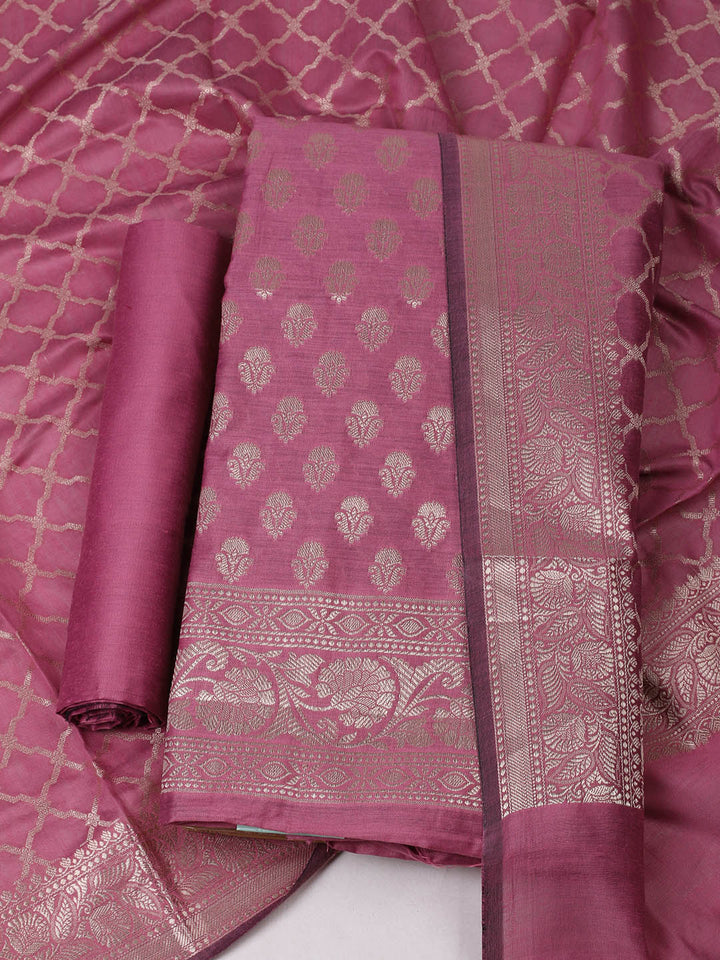 Woven Design Chanderi Unstitched Suit With Pant &amp; Dupatta