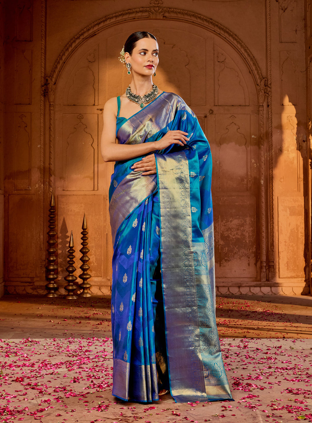 Lake Blue Hlame Woven Saree