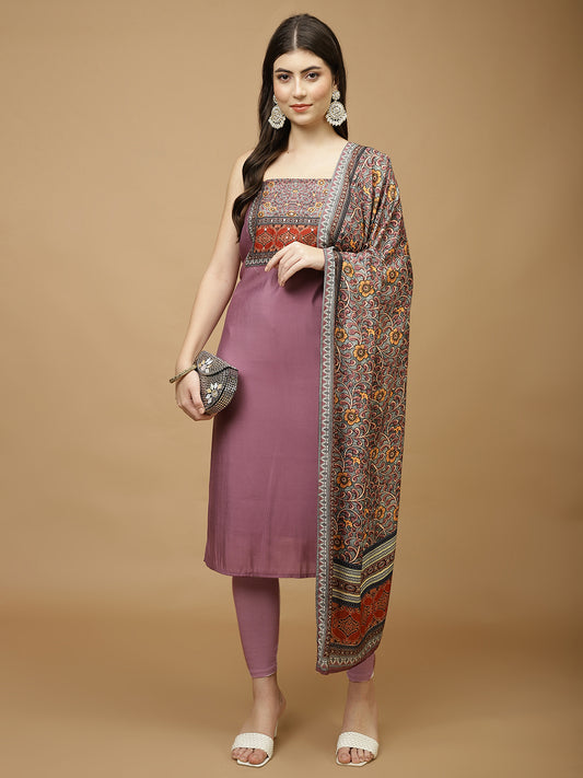 Print Cotton Blend Unstitched Suit Piece With Dupatta