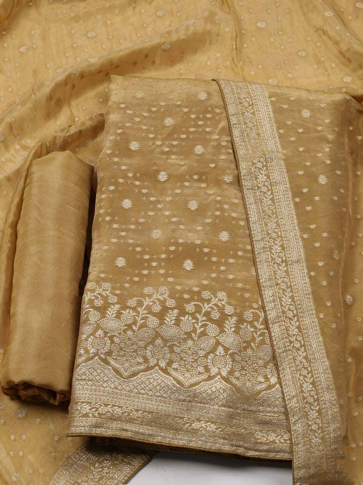 Embroidered Art Silk Unstitched Suit Piece With Dupatta