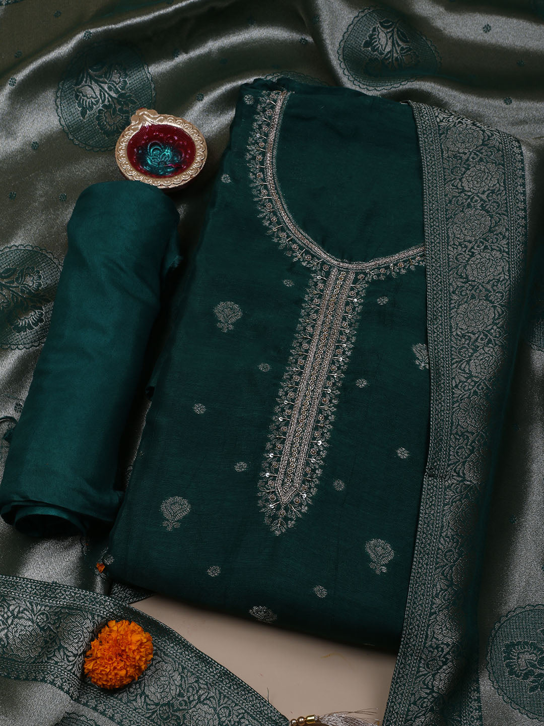 Kanjeevaram Chanderi Unstitched Suit With Dupatta