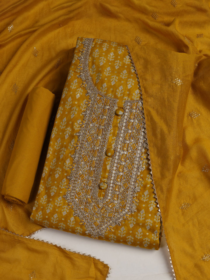 Neck Embroidered Cotton Blend Unstitched Suit With Dupatta
