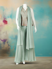 Embroidered Georgette Kurta With Pant & Dupatta