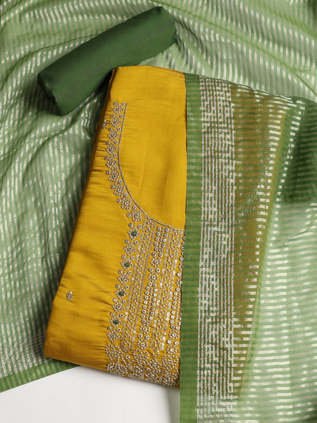 Neck Embroidered Chanderi Unstitched Suit With Dupatta