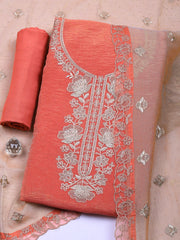 Embroidered Tissue Unstitched Suit With Pant & Dupatta