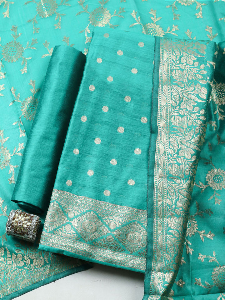 Woven Design Chanderi Unstitched Suit With Pant Dupatta