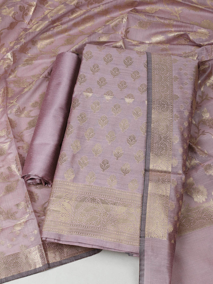 Woven Design Chanderi Unstitched Suit With Pant &amp; Dupatta