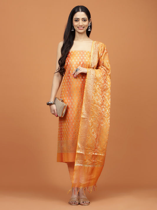 Woven Booti Chanderi Unstitched Suit Piece With Dupatta