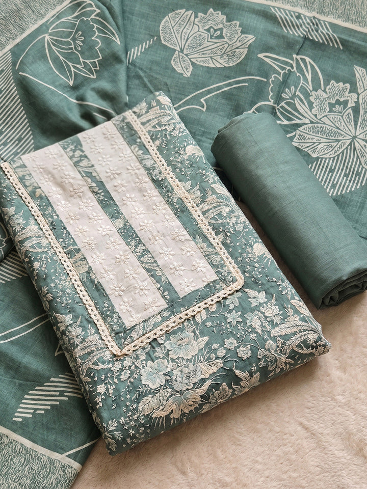 Printed Cotton Blend Unstitched Suit With Pant &amp; Dupatta