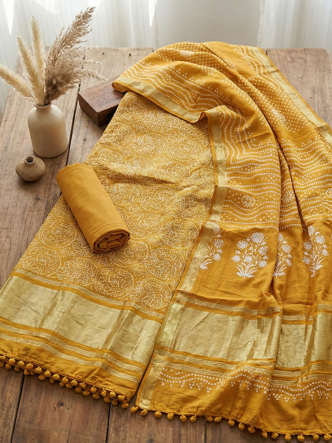 Printed Cotton Blend Unstitched Suit With Pant &amp; Dupatta
