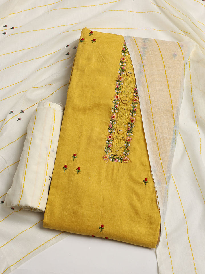 Printed Cotton Blend Unstitched Suit With Dupatta