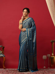 Plain Crepe Teal Blue Saree