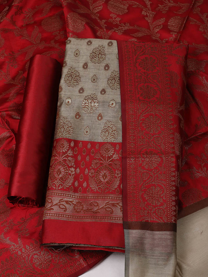 Woven Design Chanderi Unstitched Suit With Pant &amp; Dupatta
