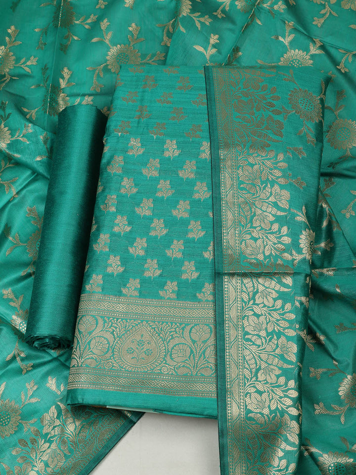 Woven Design Chanderi Unstitched Suit With Pant &amp; Dupatta