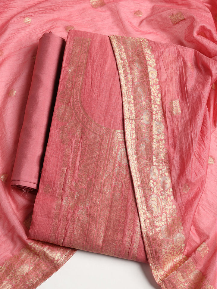 Woven Neck Chanderi Unstitched Suit With Dupatta