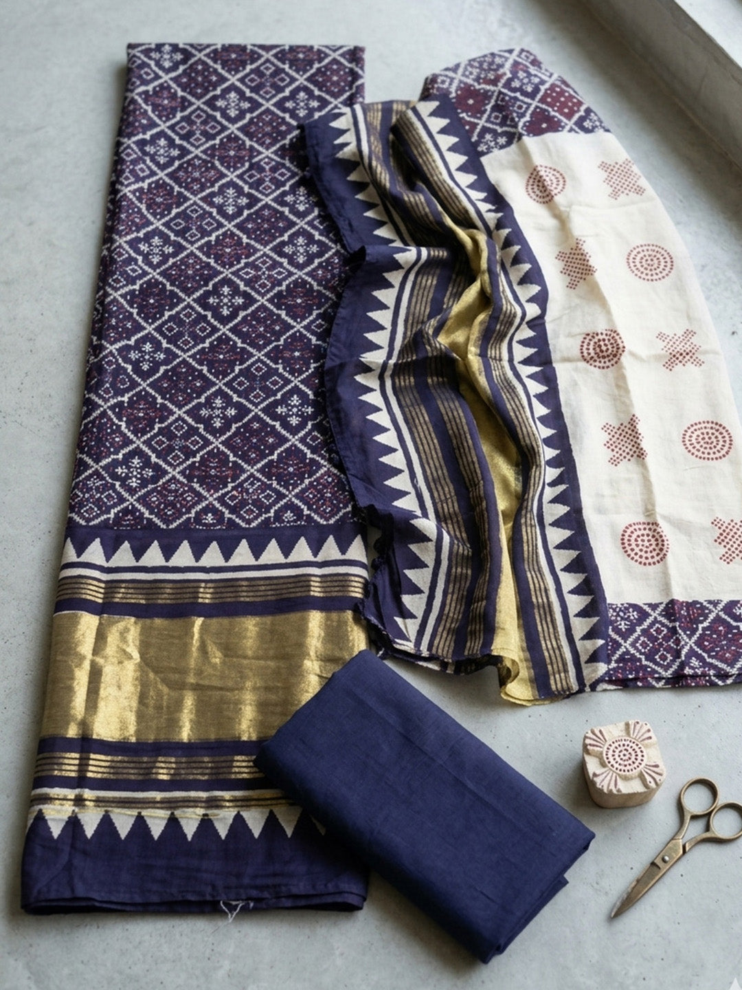 Embroidered Art Silk Unstitched Suit With Pant &amp; Dupatta