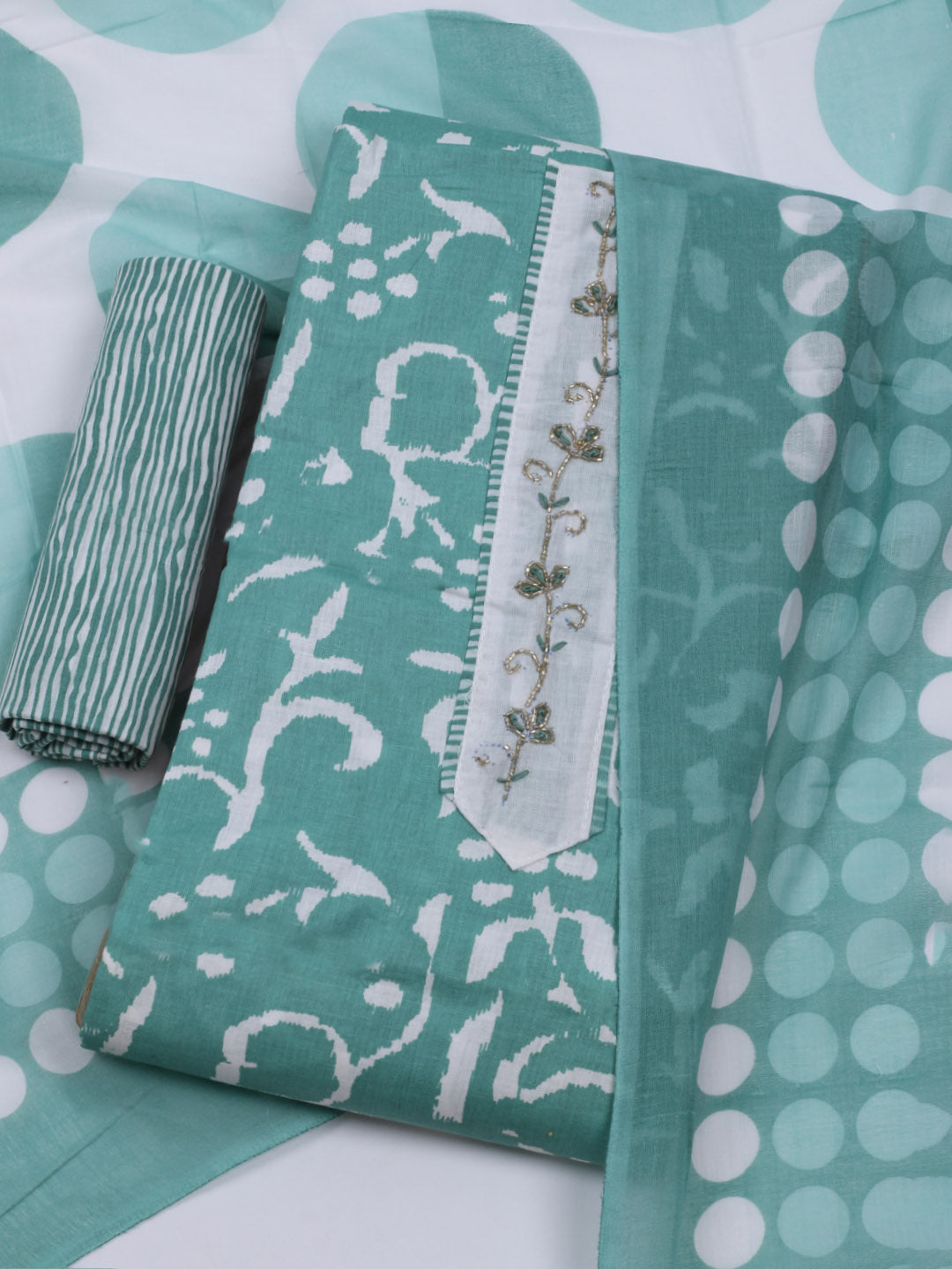 Printed Cotton Blend Unstitched Suit With Dupatta