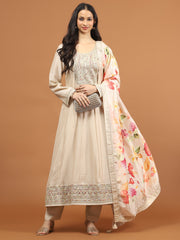 Zari Embroidery Art Silk Kurta With Pants & Dupatta