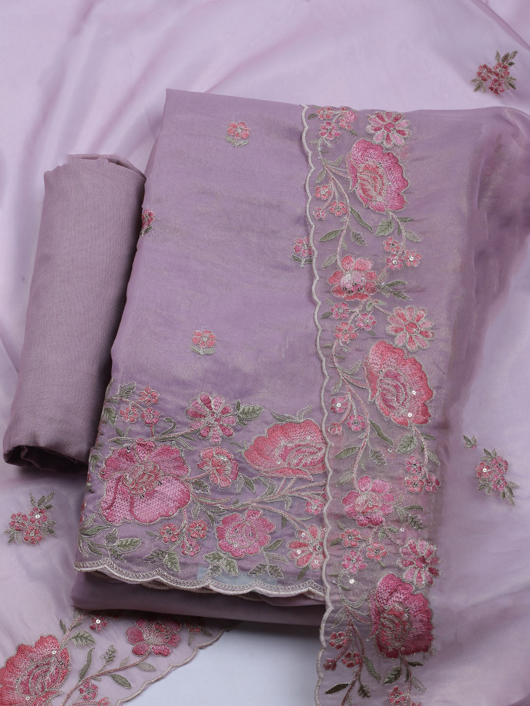 Embroidered Organza Unstitched Suit With Dupatta