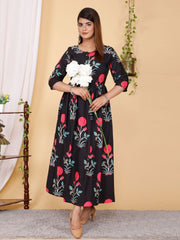 Floral Printed Cotton Blend Dress