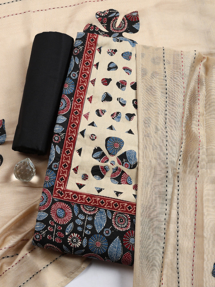 Embroidered, Cotton Blend Unstitched Suit With Pant &amp; Dupatta