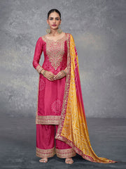 Embroidered Chinon Kurta With Plazzo & Dupatta