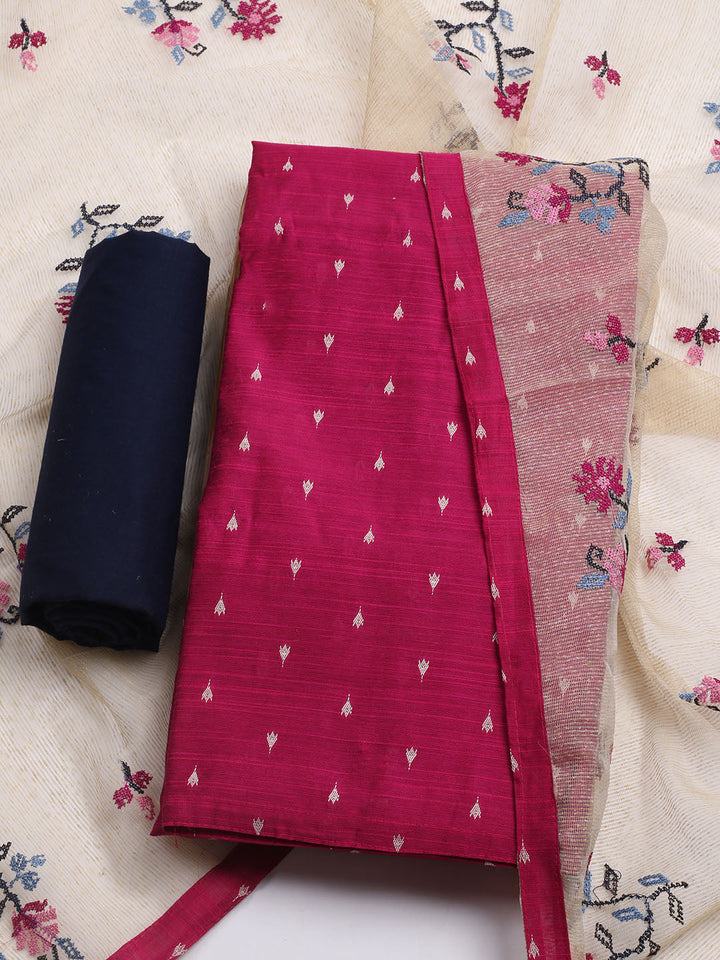 Woven Design Chanderi Unstitched Kurta With Pant &amp; Dupatta