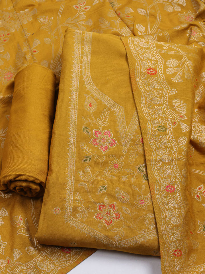 Pashmina Woven Design Unstitched Kurta With Pant &amp; Dupatta