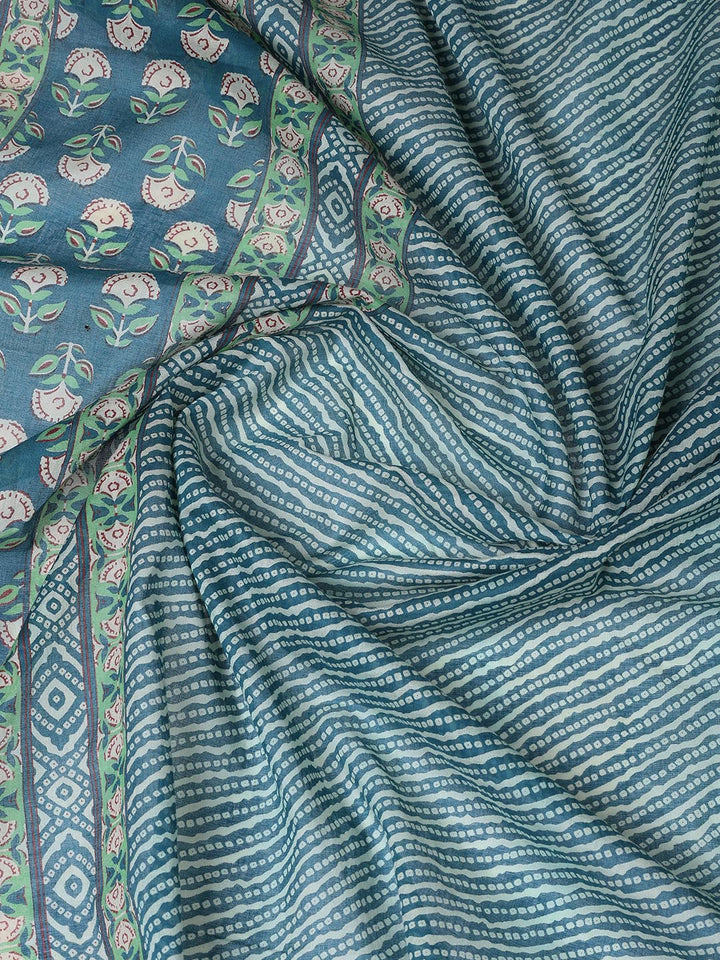 Floral Printed Cotton Unstitched Suit With Dupatta