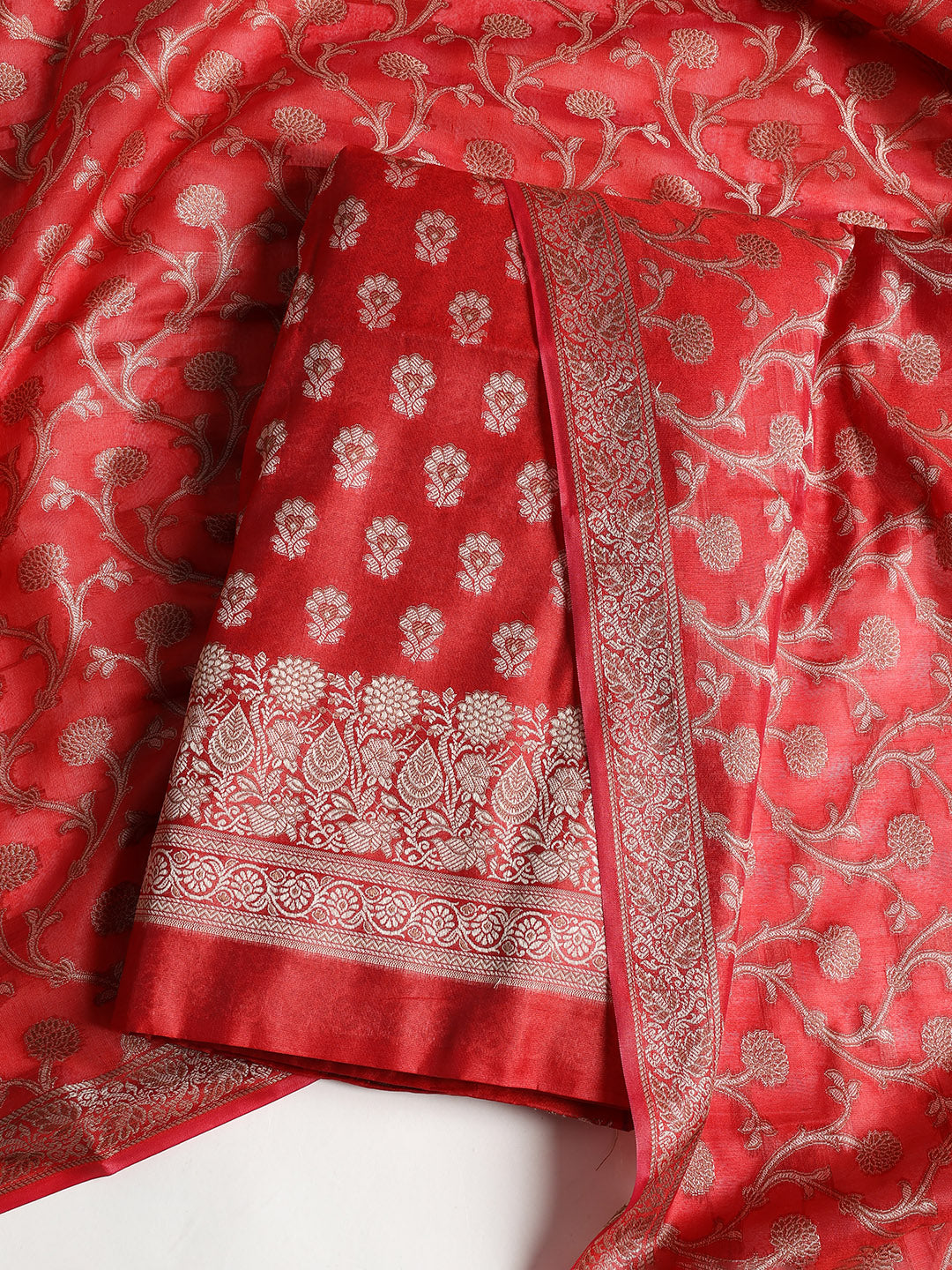 Woven Banarasi Chanderi Unstitched Suit With Dupatta
