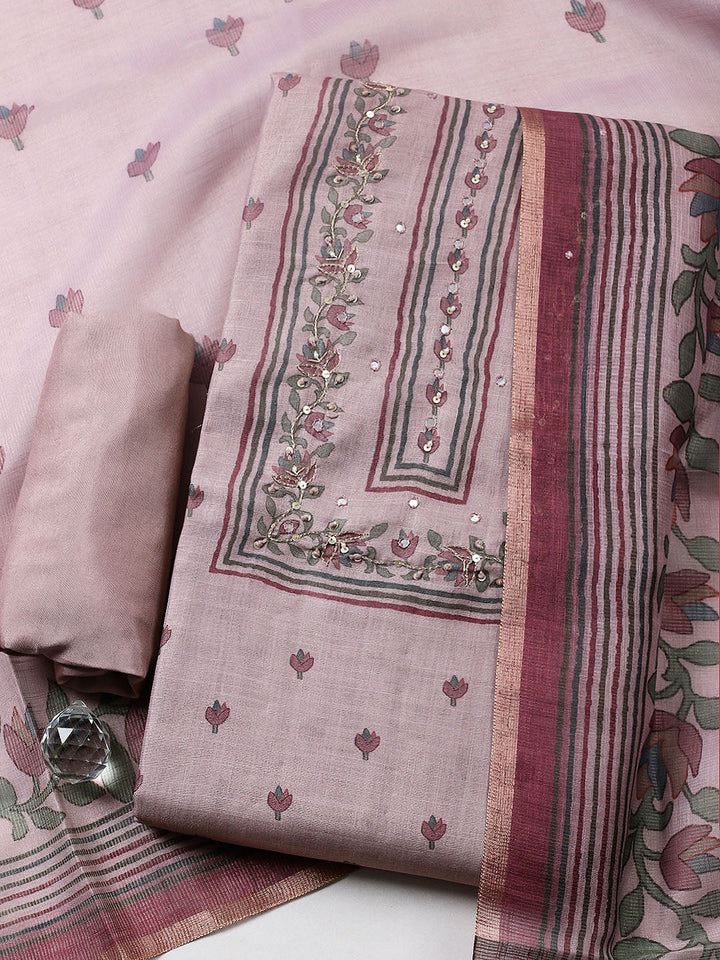 Embroidered Tissue Unstitched Suit With Pant &amp; Dupatta